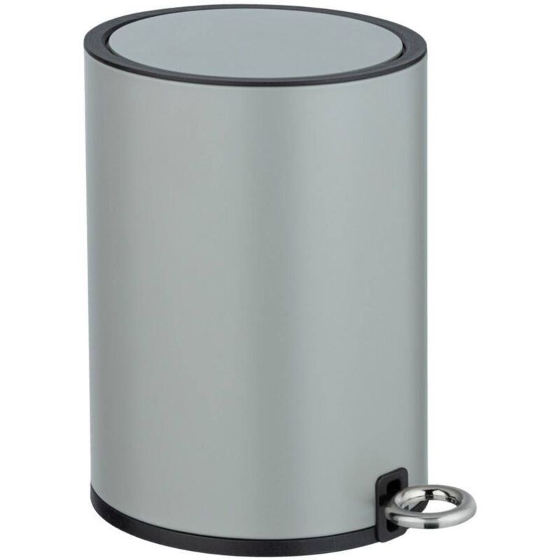Wenko - Petite Poubelle Salle de Bain à pédale Monza, Capacité 3L, poubelle avec frein de chute 'Easy-Close', Acier, 18,5x25,5x24,5 cm, Gris mat