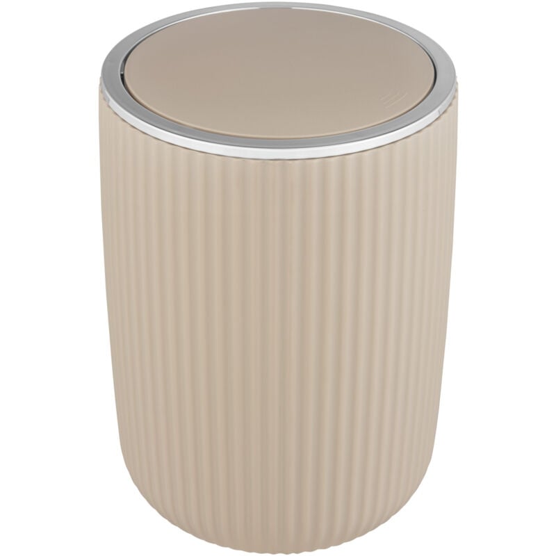 Poubelle de Salle de bain Wenko Modèle Agropoli, poubelle wc, poubelle de salle de bain avec couvercle basculant, sans bpa, 5,5L, beige, l, d19x27cm