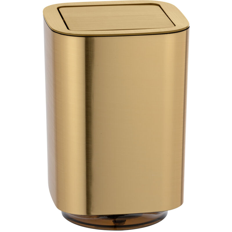 Poubelle à couvercle oscillant Auron Gold Wenko Surface brillante dorée, Couvercle basculant, Capacité 5,5 litres, Plastique sans bpa, 17,2 x 25,5 x