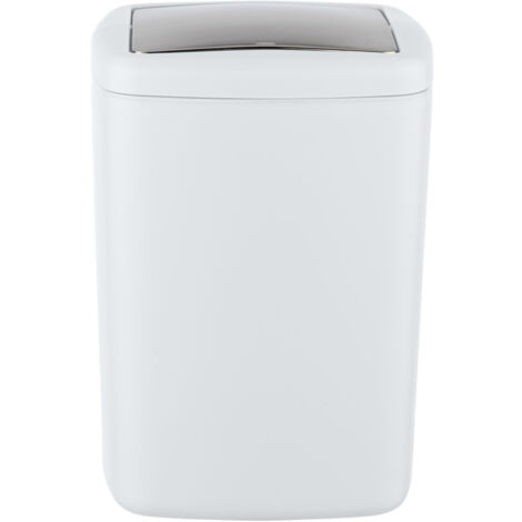 WENKO Petite Poubelle Salle de Bain Barcelona, Poubelle à Couvercle Basculant, Capacité 8.5L, Plastique incassable sans BPA, 20,5x28,5x20,5 cm, Blanc