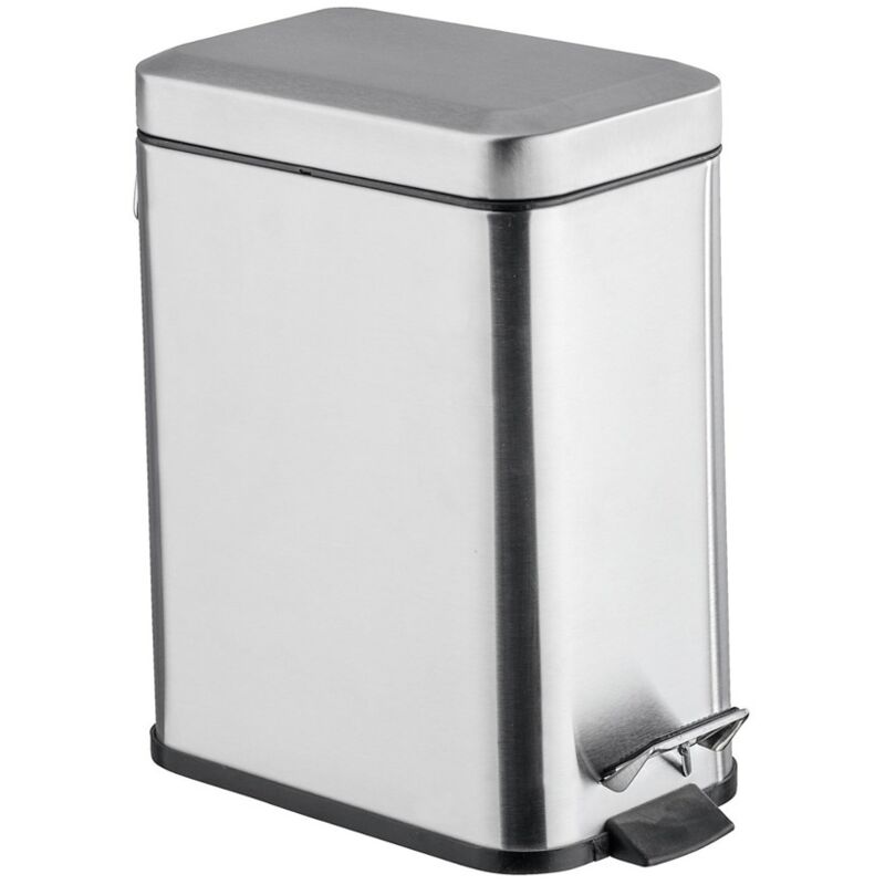Wenko - Petite Poubelle Salle de Bain, Poubelle à pédale 5L, Square, Acier inox, 14x29,5x28 cm, aspect mat