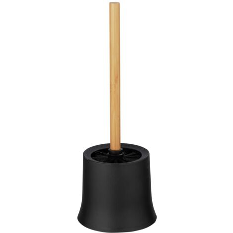WENKO Piantana set WC Bambusa, moderno portascopino in plastica nera di qualità, incluso scopino WC con manico in bambù, ciuffo Ø 8,5 cm sostituibile, Ø 14 x 38 cm, colore nero/naturale