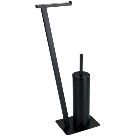 WENKO Piantana set WC Lirio , stender per portarotolo e scopino WC, portarotolo WC, piantana portarotolo incl. scopino, acciaio verniciato, 15 x 68,5 x 30 cm, colore nero opaco
