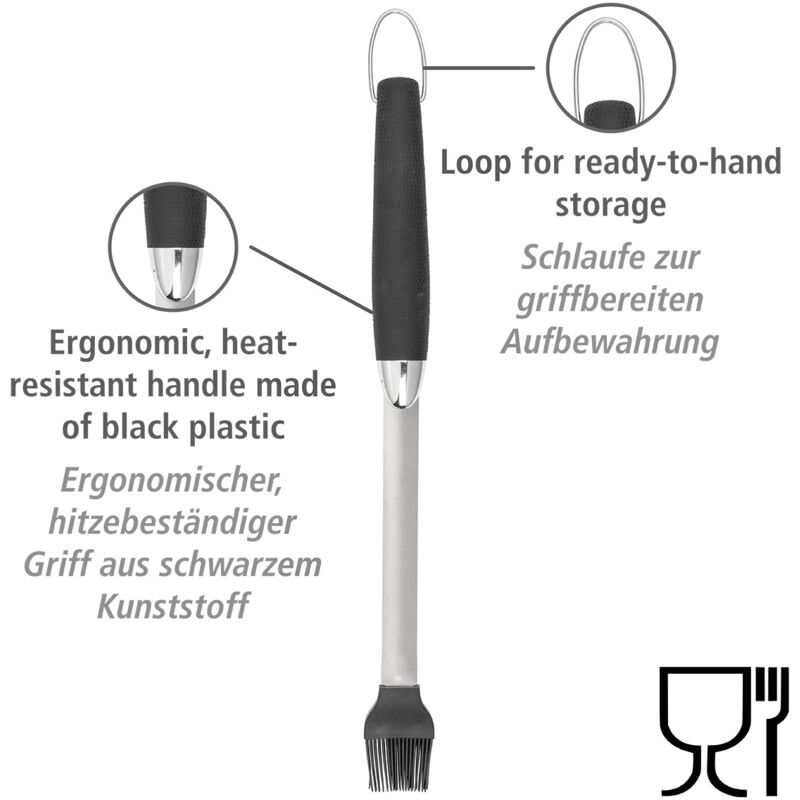 Wenko - Pinceau bbq en silicone, pinceau Black Outdoor Kitchen en silicone noir & en acier inoxydable avec poignée résistante à la chaleur en