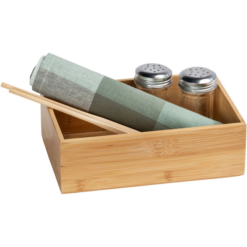 Wenko - Plateau rangement salle de bain bambou Terra l, accessoires de rangement salle de bain bambou, 22x7x15 cm, marron