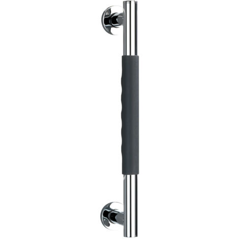 WENKO Poignée de sécurité Secura, Barre d'appui salle de bain avec surface antidérapante, Silicone - Acier Inox, 40,5x5x9 cm, gris - Brillant