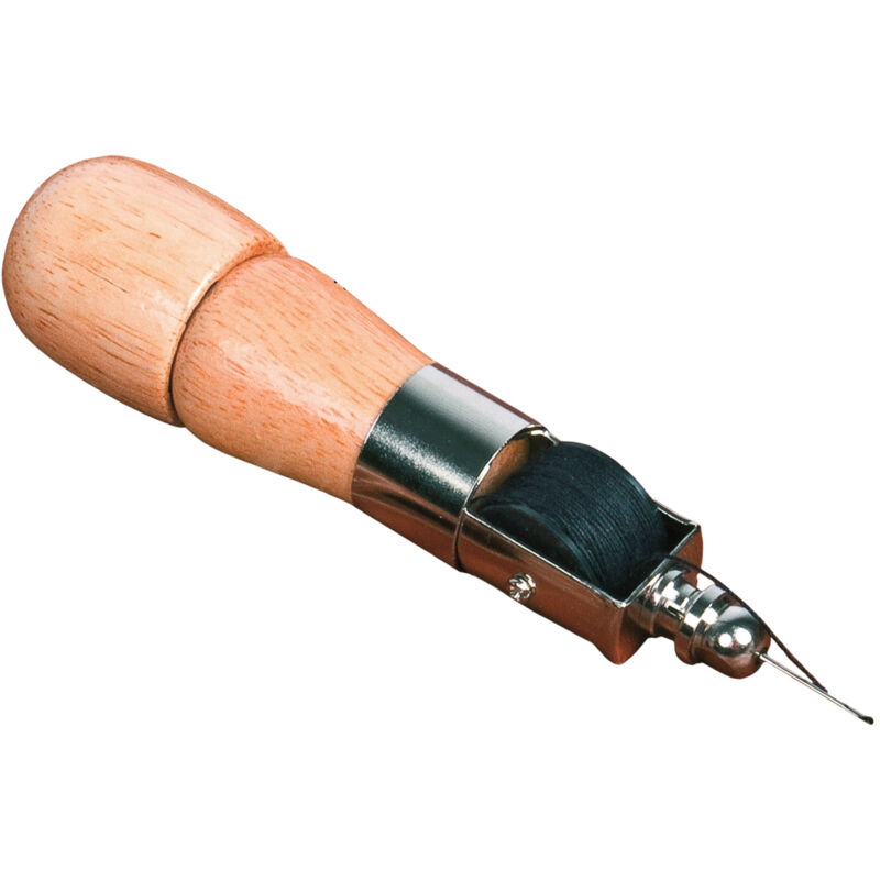 Poinçon de couture Wenko Accessoire couture, Pré-perçage de cuir, Idéal tissu épais, Machine à coudre à main, Bois naturel/chrome, 3,5 x 16,5 cm,