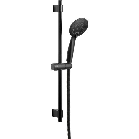 Wenko – Pommeau de douche noir mat 11 cm – 5 jets différents – Acier inoxydable – Flexible 150 cm – Installation facile avec support mural