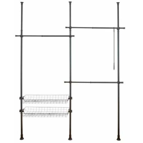 WENKO Porta abiti telescopico su misura Hercules Duo per guardaroba, soluzione senza foratura, regolabile in lunghezza e altezza, in acciaio, 164-215x165-300x38 cm, nero