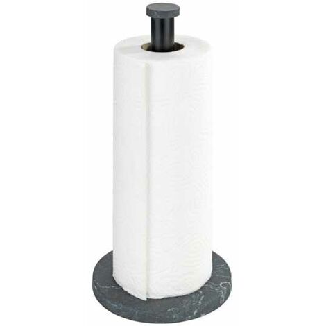 WENKO Porta rotolo da cucina in Marmo, porta asciugatutto da tavolo con elegante design marmorizzato per la cucina, base in plastica e asta metallica nera, (diametro/altezza): Ø 15 x 32 cm, nero