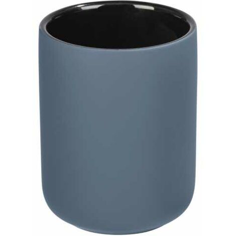 WENKO Porta Spazzolino Avellino, Bicchiere per il Bagno, Ceramica di Alta Qualità con Superficie Soft-Touch Antiscivolo, Ø 7,5x9,5cm, Blu