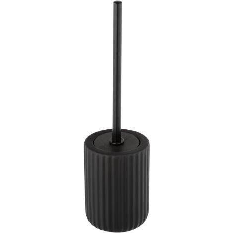 WENKO Porta spazzolino WC Belluno, Spazzolino WC nero, ceramica "soft touch", Ø 11,5x42 cm, Nero