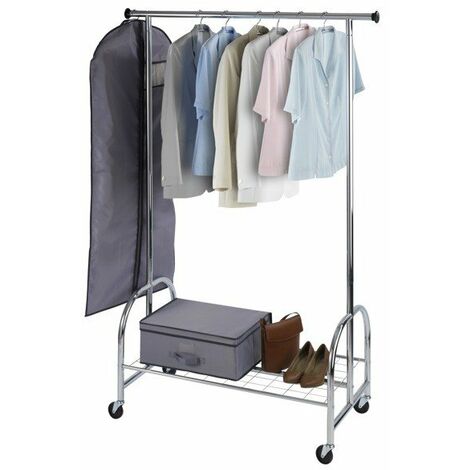Wenko – Portant de vêtements métal chromé 185 cm – Capacité 100 kg – Roulettes directionnelles pour déplacement facile – Étagère en treillis métallique - 4364810100