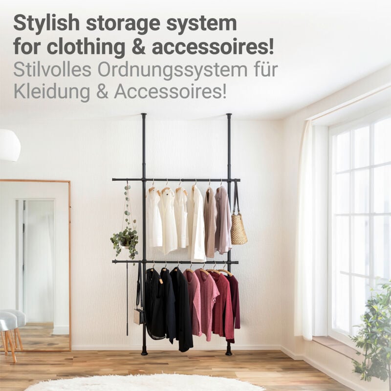 Portant vêtement télescopique pour Dressing sur Mesure herkules Basic Wenko 2 tringles 1 crochet Solution sans perçage, réglable Longueur Hauteur,