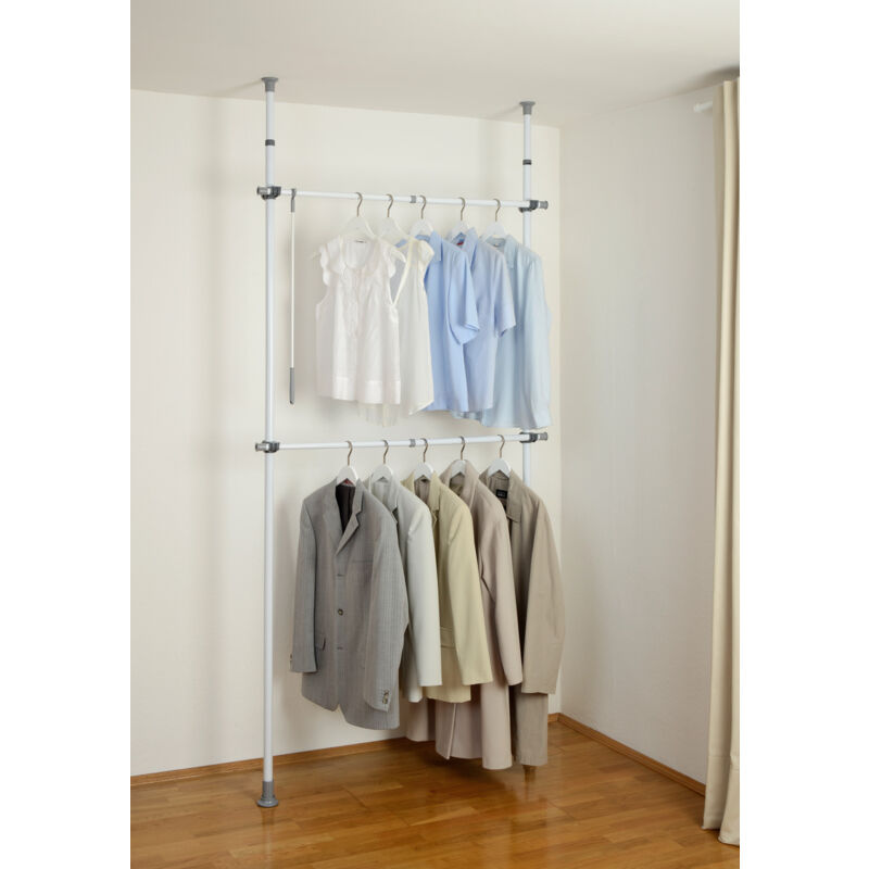 Portant vêtement télescopique pour dressing sur mesure Wenko herkules, sans perçage, acier blanc, 2 éponges offertes, largeur 75-120cm et hauteur
