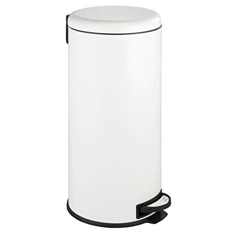 WENKO Portarifiuti a pedale Leman Easy-Close bianco 30 l Capacità: 30 l, Acciaio, 30.5 x 64 x 37.5 cm, Bianco