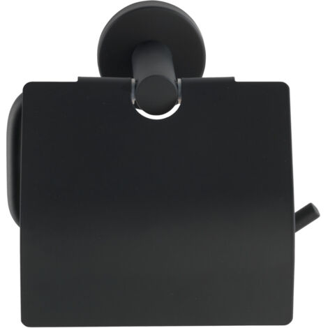 WENKO Portarotolo da parete Bosio Black, Portarotolo con coperchio, Acciaio Inox, 15x13,5x7 cm, Nero opaco