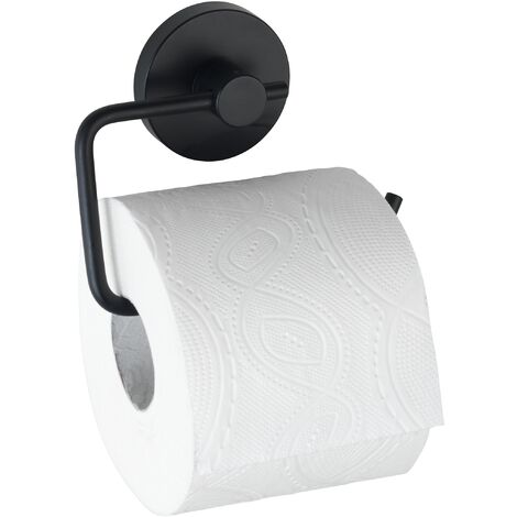 WENKO Portarotolo da parete nero Milazzo, portarotolo da parete senza fori "Vacuum Loc Plus", riposizionabile senza lasciare tracce, Acciaio verniciato, 13,5x10,5x3,7 cm, Nero