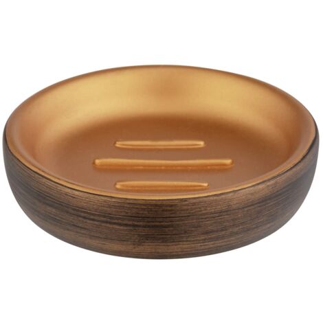 Wenko Portasapone Palena, portasapone rotondo per conservare saponi solidi o shampoo in plastica poliresina di qualità dal design elegante, (L/P x A): Ø 10,5 x 2,5 cm, bronzo, 25353100