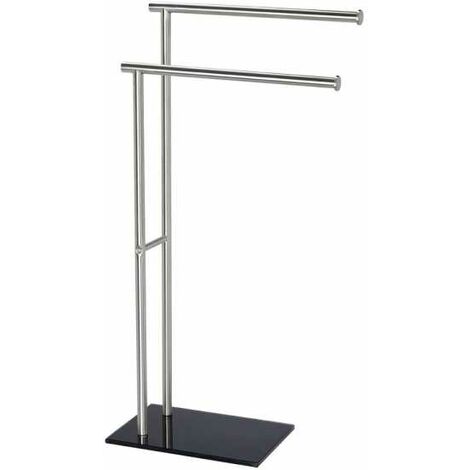 WENKO Portasciugamani da bagno a terra, 2 barre portasciugamani, Lima, Acciaio inox e base in vetro temperato nero, 41x79x20 cm, Opaco