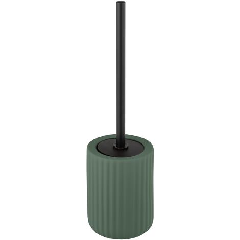 WENKO Portaspazzolino WC Belluno, Spazzolino WC nero, ceramica "soft touch", Ø 11,5x42 cm, Verde