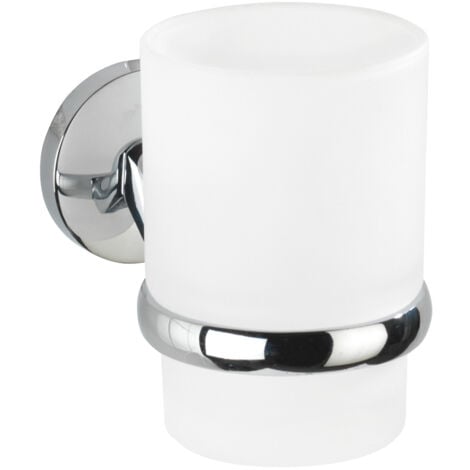 WENKO Porte Brosse à dent mural, Gobelet Salle de bain Cuba, Zinc - verre, 7x9,5x11,5 cm, Brillant - mat