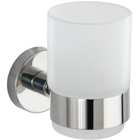 WENKO Porte brosse à dent mural, gobelet salle de bain mural, Uno Bosio Shine, verre - fixation en acier inox, 7x9,5x10,5 cm, brillant