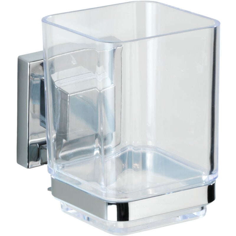 Porte Brosse à dent mural Quadro, Gobelet Salle de Bain Vacuum-Loc® fixation sans perçage, repositionnable & amovible sans résidus, Acier Inox