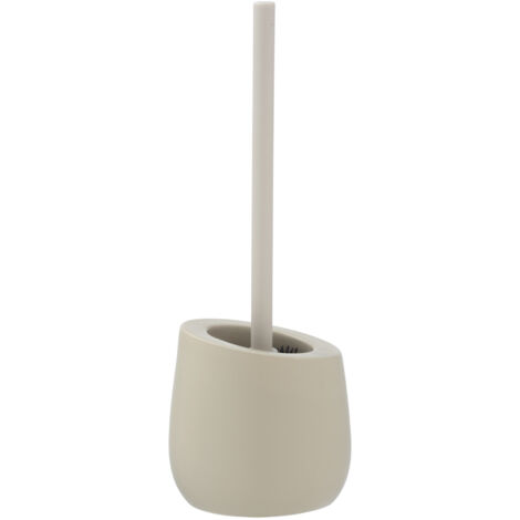 WENKO Porte Brosse WC céramique Badi, Brosse WC silicone noire avec tête de brosse WC en silicone Ø de 7,5 cm, anti-adhésive, Céramique, Ø 13,5 x 38 cm, beige mat