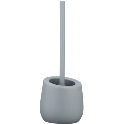 WENKO Porte Brosse WC céramique Badi, Brosse WC silicone noire avec tête de brosse WC en silicone Ø de 7,5 cm, anti-adhésive, Céramique, Ø 13,5 x 38 cm, bleu gris mat