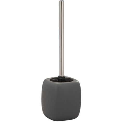WENKO Porte Brosse WC Céramique Faro, brosse WC noire, Céramique, Ø 12x40 cm, gris - Gris