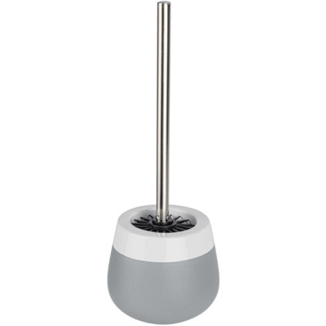 WENKO Porte Brosse WC céramique Malta, Brosse WC silicone noire, Céramique, Ø 13,6x39 cm, gris/blanc - Gris