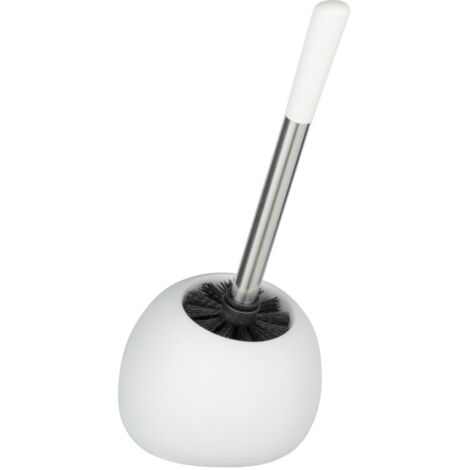 WENKO Porte Brosse WC céramique Polaris, Brosse WC noire, Céramique, 5x36x14,5 cm, blanc mat