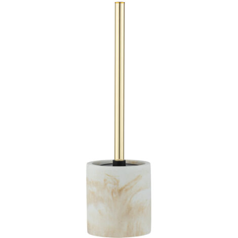 Wenko – Brosse WC en polyrésine effet marbre blanc et or – Tête en silicone remplaçable – Dimensions 9,5 x 37,5 cm – Accessoire salle de bain