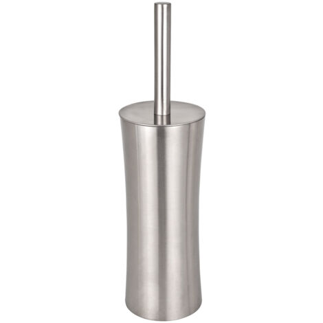 Wenko – Porte-brosse WC fermé en acier inoxydable mat – Support élégant Ø 10 cm – Hauteur 37,5 cm – Résistant à la rouille pour environnements humides