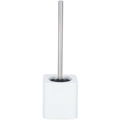 WENKO Porte Brosse WC Hexa, brosse WC silicone noire, céramique, 12x39,5x12 cm, blanc