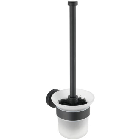 Wenko – Porte brosse WC inox noir 10x35 cm – Design industriel – Récipient amovible en verre – Fixation sans perçage – Brosse remplaçable
