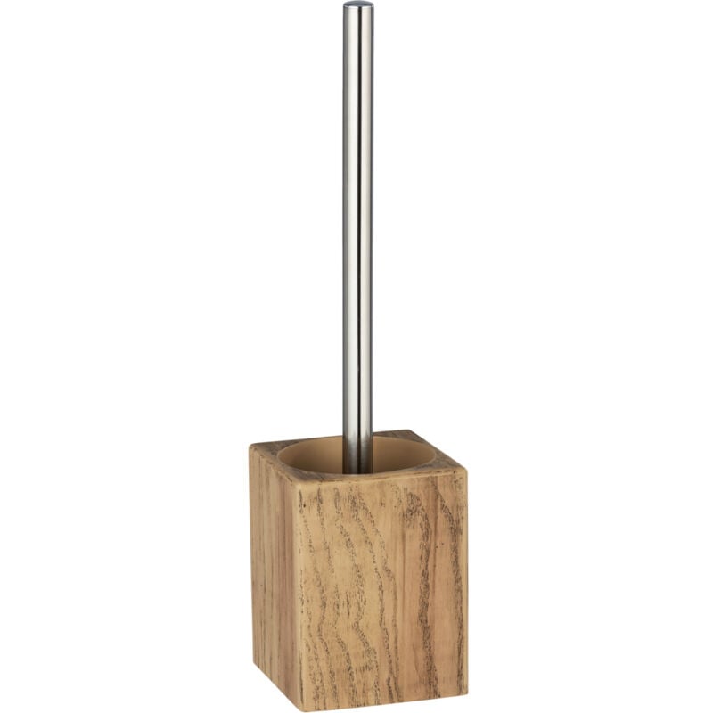 Porte Brosse wc Marla, Brosse wc silicone noire, polyrésine effet bois, 9x37x9 cm, marron - Wenko