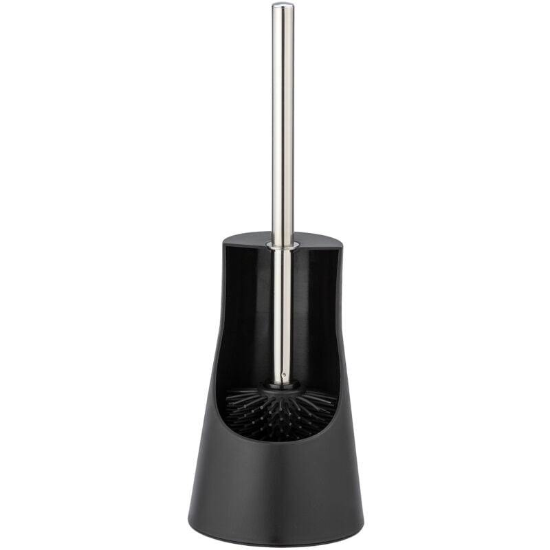 Wenko - Porte Brosse wc noir Arese, Brosse wc silicone noire, manche en acier inox - Plastique, ø 12,3 x 38 cm, noir