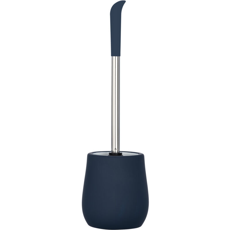 Wenko - Porte Brosse wc Sydney, Brosse wc silicone noire, céramique 'soft touch', ø 12,5x39,5 cm, bleu foncé mat