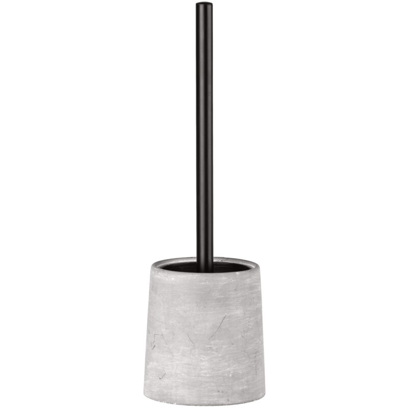 Wenko - Porte brosse wc Villena, brosse wc noire et manche acier inox, béton brossé, ø 11,5x38 cm, Gris