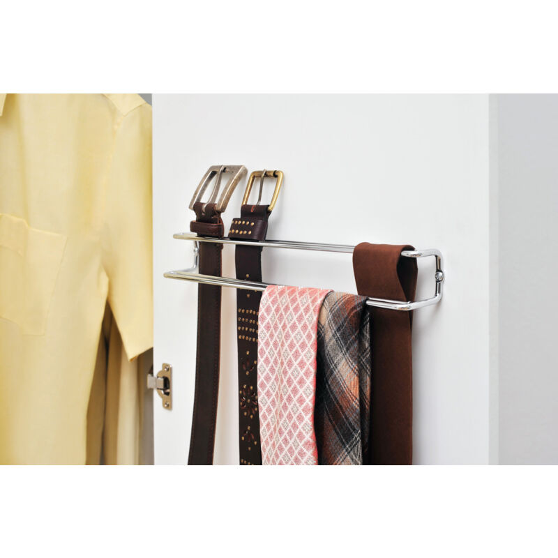 Porte ceinture et rangement cravate mural, accessoire dressing rangement, Métal, 36x5x4.5 cm, Argent - Wenko