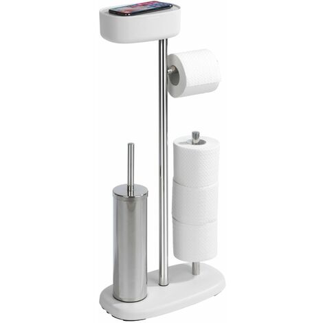 Wenko – Porte-papier et brosse WC noir et blanc – Acier inoxydable et plastique – Installation facile entre cuvette et mur – Compartiment 3 rouleaux