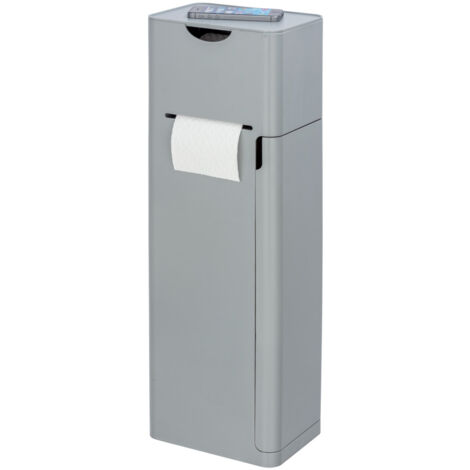 Wenko – Porte-papier toilette 6 en 1 – Plastique ABS gris mat – Dimensions 20 x 15 x 58 cm – Avec brosse WC et rangement accessoires