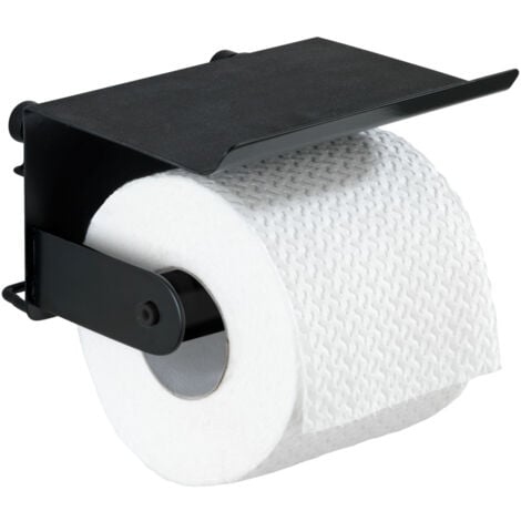 WENKO Porte papier toilette mural avec support Smartphone Classic Plus, Support Papier Toilette mural, Acier antirouille, 14x10x14 cm, noir