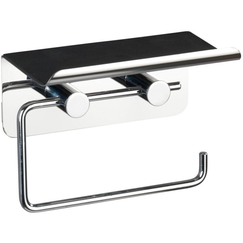 Porte papier toilette mural avec support Smartphone, Support Papier Toilette fixation sans perçage, Acier Inox, 14x11,5x7 cm, Brillant - Wenko