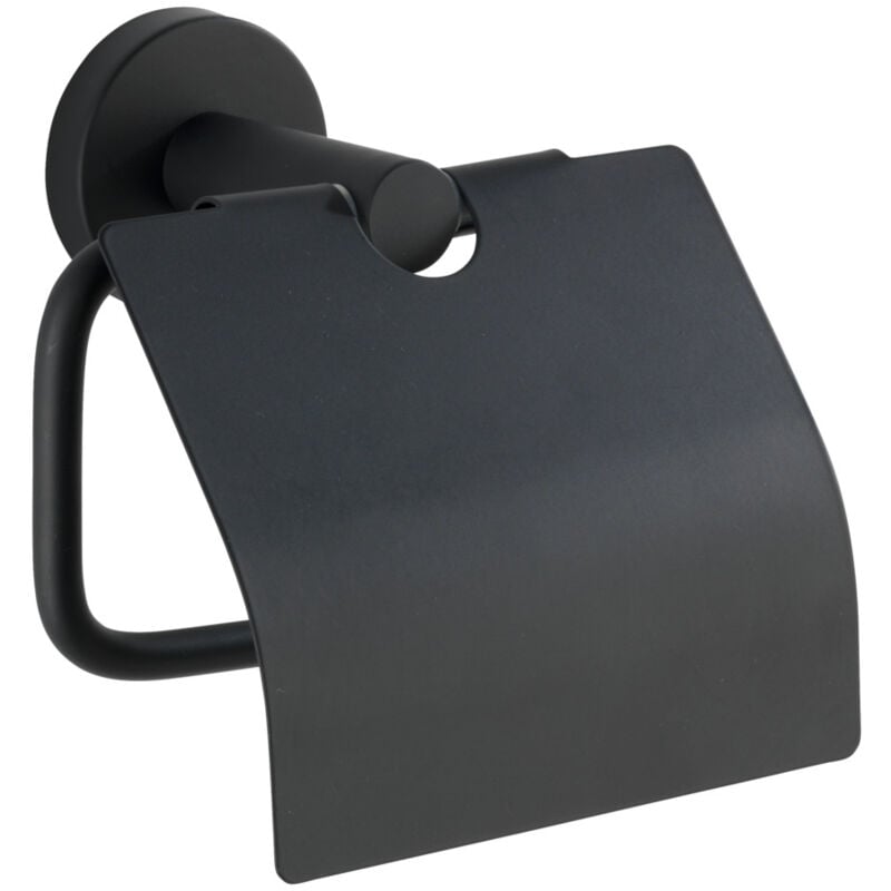Porte papier toilette Wenko Bosio Black inox noir 15 cm support papier toilette mural design avec couvercle en métal inox mat accessoires salle de