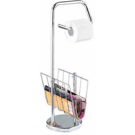 WENKO Porte papier toilette sur pied avec porte magazine, Chrome, 24x65,5x27 cm, brillant - Chromé