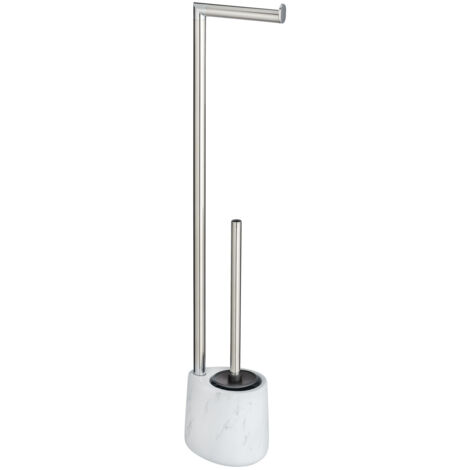 Wenko – Porte-rouleau WC en céramique effet marbre – Support intelligent avec brosse silicone – Dimensions 13x72x9,5 cm – Installation facile sans outil