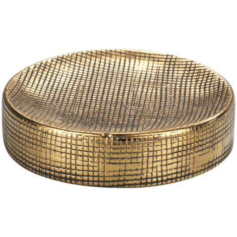 WENKO Porte Savon Céramique, Porte Savon rond Rivara, Céramique à relief peint à la main, Ø 10 x 2,5 cm, doré